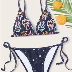 star/ rolling stones print bikini set